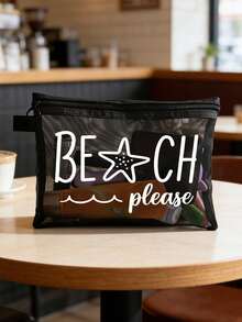 Beach_please 和海星图案沙滩网眼化妆包，便携式化妆包，可装口红和粉扑，沙滩主题化妆包，透明大容量旅行化妆品收纳包，夏威夷风网眼化妆包，非常适合海滩度假、便携式购物袋，也适合假日、健身、母亲节、情人节、教师节、女性旅行、短途旅行和旅行必备品。 - 彩色 - 查看 5