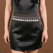 1pc Metal Bohemian Vintage Coin Waist Chain For Women, Adjustable Dress Waist Belt With Butterfly And Flower Tassels, Suitable For Daily Wear, Vacation, And Travel - X514-3圓片錢幣古銀 - 查看 13