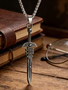 1pc Skeleton Knight Cross Sword Pendant Necklace, Retro Gothic Style, Unisex, Punk And Cool Accessories, Versatile For Daily Use - Fashion - View 1