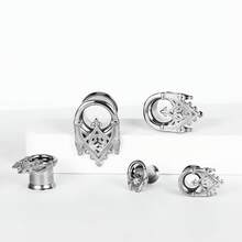 2Pcs 316 Stainless Steel HalloweenRetro Gothic Castle Ear Tunnels Punk Plugs Gauges For Stretched Ears Hoop Earrings Women - Style-1 - View 4