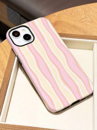 彩色波浪条纹极简亮面加厚保护手机壳，兼容 11、12、XR、13、13 Pro、13 Pro Max、14、14 Pro、14 Pro Max、15、15 Pro、15 Plus、15 Pro Max、16、16 Pro、16 Plus、16、17 Pro Max，Galaxy S25、S25 Ultra、S25 Plus、A55、A56、A35、A36、A17