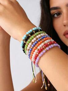 1 件波西米亚水晶彩色、蓝色和橙色串珠友谊手链，男女通用时尚日常配饰，可调节珠宝手链/手镯，女士珠宝礼物 - 彩色 - 查看 21