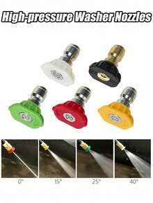 5 High-Pressure Washer Nozzles With 1/4" Male Thread Connectors, Including 0°, 15°, 25°, And 40° Cleaning Nozzles - Multicolor - View 2