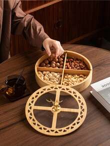 1pc 4-Compartment Round Divided Fruit Plate, Multifunctional Dessert Display Tray, Bamboo & Wood Platter, Smooth Rounded Edges, Sturdy & Durable Round Plate, Home Party Serving Tray, Kitchen Dining Tableware - Deer-shaped Divided Fruit Platter - View 7