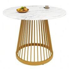 Matbord - Gyllene + Vit + MDF + Metall - Visa 8