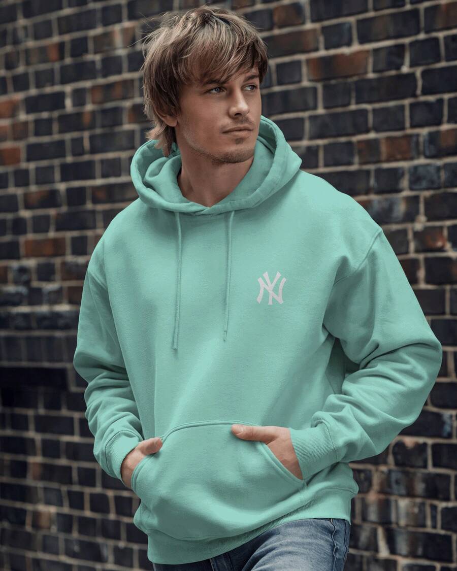 Hooded Sweatshirt With Pocket, Various Colors, Printed, MOL-040 NY - 淺藍色 - 查看 1