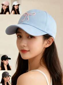 1 pieza Gorra de béisbol con decoración de lazo para protección solar para mujeres, sombrero de sol lavable para uso diario, al aire libre, viajes, regalo, accesorio de moda, protección UV, adecuado para todas las estaciones, playa, festival - Multicolor - Ver 8