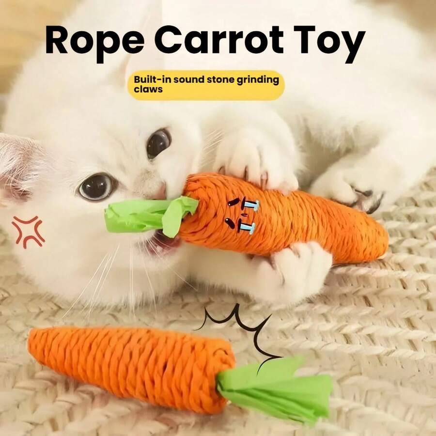 1pc Large Cat Toy, Pet Chew Toy, Cute Paper Rope Carrot Interactive Cat Toy, Self-Entertainment Boredom Relief Durable Chew Toy, Cat Stick Rattle Kitten Teething Scratching Toy
