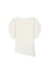 2026 Spring Women's Fashion Asymmetric Puff Sleeve Fitted Cropped Top, Round Neck Zipper Back Design, Street Style White Summer - White - View 8
