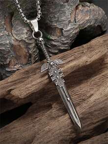 1pc Skeleton Knight Cross Sword Pendant Necklace, Retro Gothic Style, Unisex, Punk And Cool Accessories, Versatile For Daily Use - Fashion - View 4