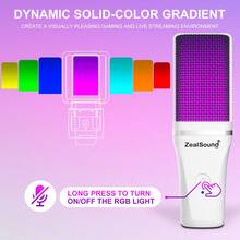 ZealSound Gaming Microphone, Condenser USB Mic For PC With Noise Cancellation, RGB, Mute, Gain Control, Zero-Latency Monitoring, Boom Arm, Tripod Stand & Pop Filter, Plug And Play For Pc, Phone, Streaming, Twitch,Perfect For Discord, Zoom Recording - View 6