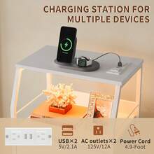 Tall 4-Drawer Bedside Table With Charging Station & LED Light, Fabric Storage Bins, Open Wood Shelf Modern Nightstand, - Xem 4