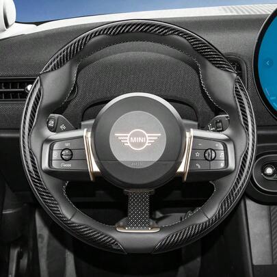 Hocasen For Mini Segmented Carbon Fiber Steering Wheel Cover Sporty Style Non-Slip Comfortable Grip 2 Pieces/3 PiecesSet Options Quick-Install Design All-Season Compatibility For MINI 3-Door/MINI Countryman/MINI 5-Door/MINI Convertible/New All-Electric MINI Aceman/JCW Black Blue Silver Red White