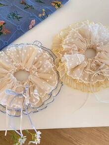 1pc Elegant Delicate Cute Polka Dot Bow Lace Hair Scrunchie, Hair Band, Hair Tie, Hair Accessory For Daily, Vacation, Music Festival, Party, Gift From Best Friend Scrunchy Hair Ties Ponytail Holders - Multicolor - View 6