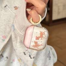 极简卡通透明小鹿耳机保护套,带挂环,兼容 Pro 2、新款/半代苹果耳机,可爱简约设计,女士适用。 - 粉色 - 查看 2