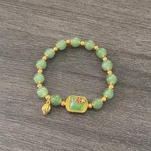 Pulsera elegante de cuentas de loto para mujer, accesorio de lujo, joyería de moda elegante para uso diario - Pulsera de semillas de loto con cubos de azúcar verde #SZ582 - Ver 5