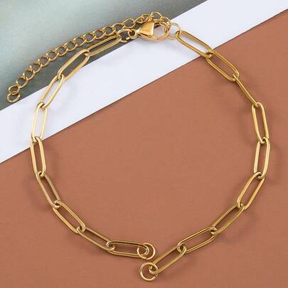 5pcs Stainless Steel Adjustable Pendant Bracelet Chain With Lobster Clasp, Gold & Steel Color Rectangle Cross Chain For DIY Jewelry Making