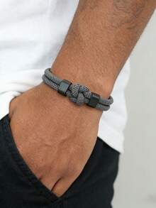 diffone 时尚手工编织4毫米绳花结手链黑色磁性男士臂环手镯手镯饰品 - 男士手繩手鐲 - 查看 2