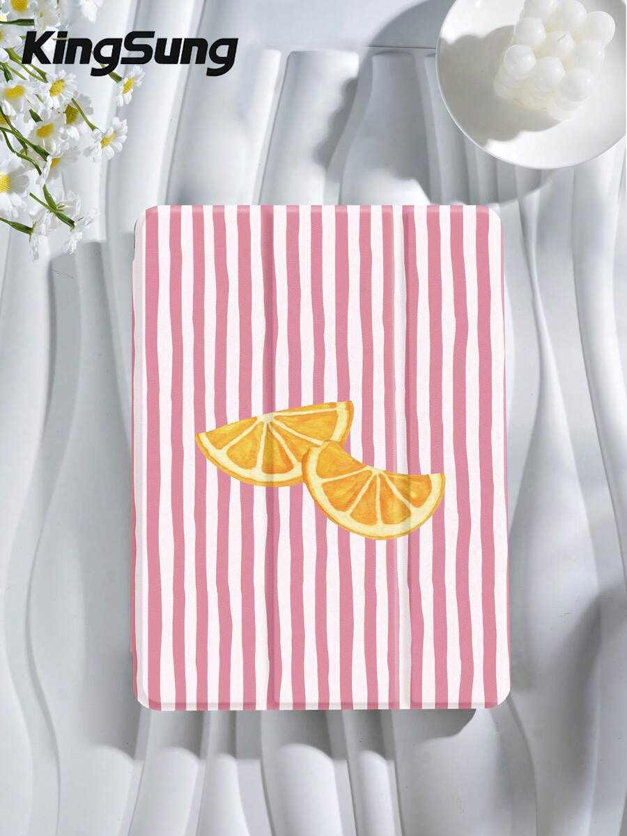 Kingsung Pink Striped Lemon Tablet Protective Case, Suitable For IPad Air 8 (M4) 2026 (11-Inch), Air 8 (M4) 2026 (13-Inch), 9.7/10.2/10.5/10.9/12.9-Inch Pro, 10th Gen , Galaxy Tab S6 Lite 10.4-Inch, Kindle Paperwhite 12th Gen 2024, Kindle (11th Generation) 2022, Soft Shock-Proof, Support Smart Sleep/Wake
