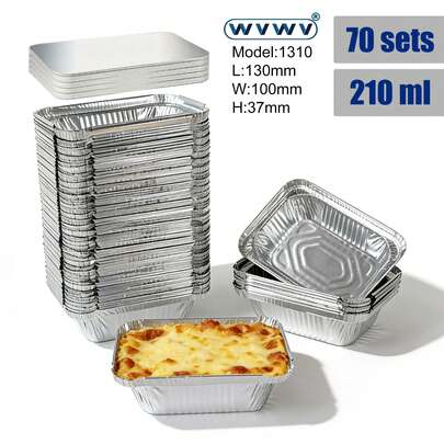 WVWV 70pcs, 210ml Aluminum Foil Baking Cups, Suitable For Baking, Cakes, Cheesecakes, Meal Prep And Leftover Storage, Durable And Stackable - Ideal For Barbecues, Family Gatherings, Parties And Holidays