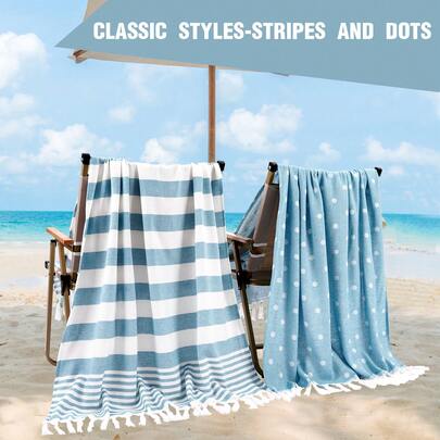 1pc/2pcs Set Turkish Beach Towel - 39"X 71"/99 X 180 Cm Extra Large Sand-Proof Quick Dry Compact Cotton Beach Towel, Suitable For Beach, Bathroom, Swimming Pool, Travel, Yoga, Camping