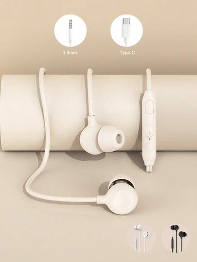 Soft Silicone Wired Earphones Compatible With Huawei, Apple 3.5mm, Sleep Earphones, Type-C Wired In-Ear Headphones