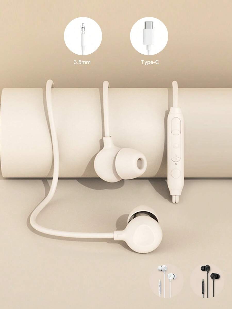 柔软硅胶有线耳机，兼容华为、苹果3.5mm接口，睡眠耳机，Type-C有线入耳式耳机 - 查看 1