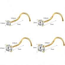 4 Pcs 14k Gold Filled Nose Ring Stud 20g 1.5-3mm Round CZ Nose Stud Piercing Jewelry L Shaped Screw - Gold (4 Pieces) - View 2