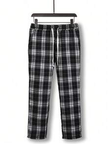 Quần dài nam cỡ lớn kẻ caro, cạp chun, kiểu dáng thường ngày, thích hợp cho mùa xuân/thu. - màu đen - Xem 4
