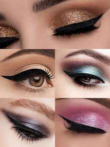 12片/3张黑色眼线临时纹身贴纸，眼线印花纹身贴纸，眼线贴纸，精致黑金眼线贴纸，易于晕染和去除，4片烟熏眼妆临时纹身贴纸，眼线贴纸，防水，逼真，持久，易于使用，适合化妆和跳舞 - 黑色 - 查看 5