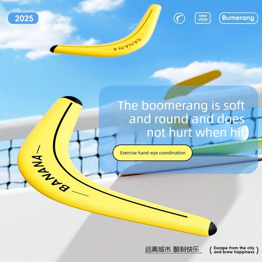 Banana-Shaped Professional Outdoor Two-Blade V-Shaped Triangular Boomerang, Stable Flight Up To 100M, Lightweight EVA Material, Ergonomic Hand Grip, Soft Foam Process, And Painless On Impact, Random Detail Styles[Lightweight Material, Do Not Bend To Avoid Affecting Use]