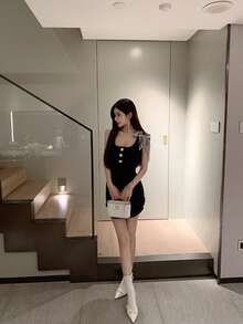Women Short Dresses - Apricot - View 8