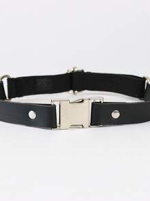 1件黑色极简合金吊袜带，哥特朋克创意弹力PU皮革可调节大腿吊袜带，性感女士适用 - 黑色 - 查看 2