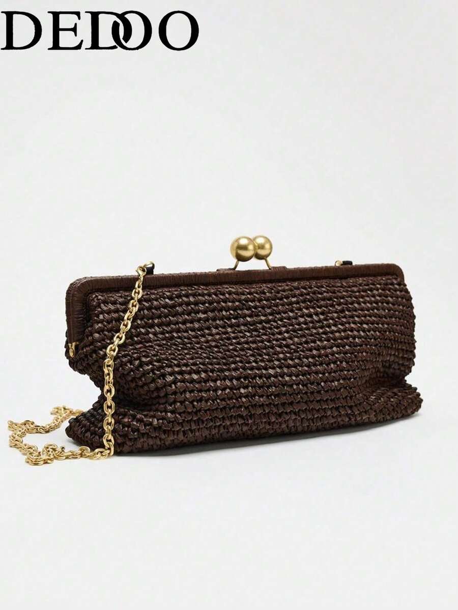 Dedoo 2026 New Handwoven Raffia Shoulder Bag With Extended Strap, Women's One Shoulder Diagonal Envelope Bag - Coffee - View 1