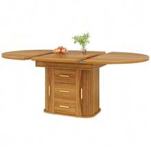 Extendable Dining Table, Dining Room Table, Kitchen Table, Round Dining Table, Extends To Oval, 118-158 Cm, Seats Up To 6 People, Three-Tier Storage, Walnut - Camel - View 9