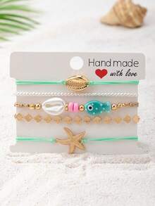 5pcs/Set Handmade Bohemian Style Bracelet Set, Shell & Star Chain Bracelets, Summer Holiday Gift For Women - Multicolor - View 2