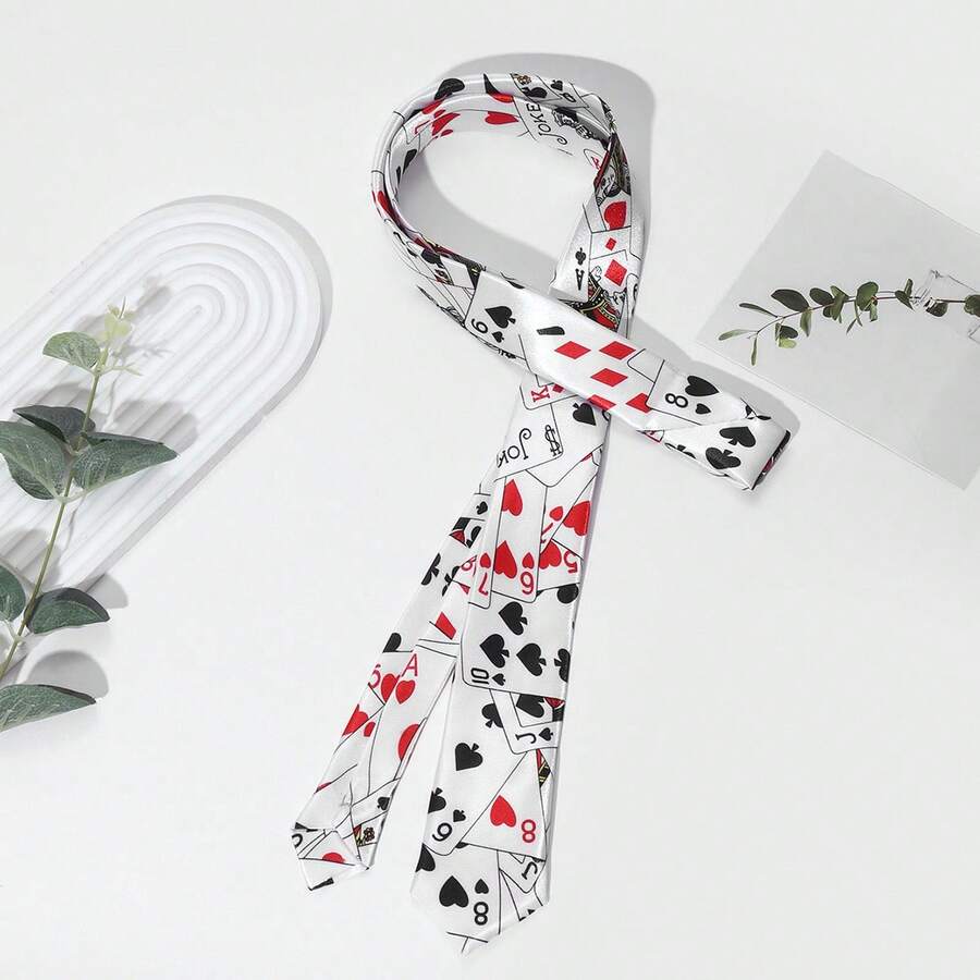 男女皆宜的春夏学院风豹纹/扑克牌领带，学生动漫角色扮演配饰，生日/毕业礼物 - 白色 - 查看 1