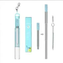 Bộ 3 ống hút bằng thép không gỉ có thể tái sử dụng, gấp gọn, kèm hộp đựng, đầu bịt silicon và cọ vệ sinh, tiện lợi mang theo trong túi quần, móc chìa khóa, ví khi đi du lịch, làm việc hoặc cắm trại. - Xem 4