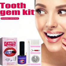 牙齒珠寶套裝自粘鑲嵌銳石寶石牙齒閃閃發光可拆式水晶套裝包括工具和黏合劑，時尚DIY時尚女性，嘻哈風格自黏效果強 - 牙鑽套裝 - 查看 4