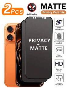 2pcs Matte Privacy Screen Protector Film, Ceramic Soft Film, Compatible With IPhone 17 Pro Max, 17 Air, 15, 14, 13, 12, 11 Pro Max, Full Screen Protection, Compatible With IPhone 16 Pro Max, 15 Pro Max, Privacy Anti-Peeping, Anti-Fingerprint, Anti-Sweat, Wear-Resistant, Smooth Touch, No Bubble Edges, Matte Phone Film, Non-Thermal Silicate Glass - Black - View 26