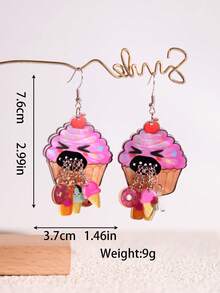 Pink Snail 原创设计手工闪亮树脂耳环，趣味可爱个性耳环，粉色冰淇淋，复活节，垂坠式耳环，适合女性和女孩，夏季冬季假期海滩派对礼物，情侣礼物 - 粉紅冰淇淋 - 查看 3