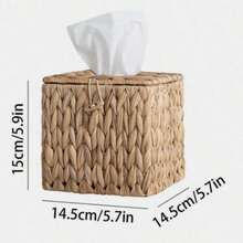 1pc Bohemian Style Natural Rattan Hand-Woven Tissue Box With Lid, Square Woven Tissue Storage Box, Durable And Easy To Clean, Cube Storage Box, Suitable For Home/Living Room/Office/Bathroom - Ginger - View 4