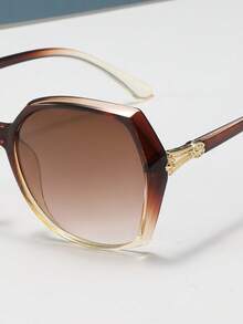 1 pieza Gafas de moda ovaladas para mujer con estampado de leopardo degradado, accesorio decorativo con adecuado para viajes de verano y playa - Marrón - Ver 5