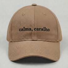 Embroidered Cap "Calm Down, !" Unisex Curved Brim Adjustable Buckle Casual Fashion Streetwear Premium Everyday - Khaki - View 2