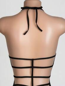 两件套性感内衣套装 - 露背吊带连衣裙 + 黑色T恤 - 黑色 - 查看 4