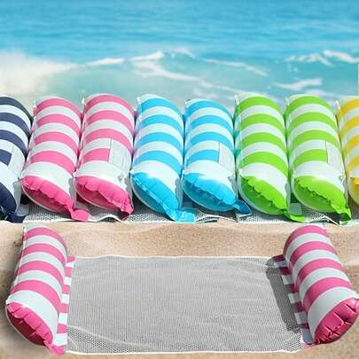 1Pc 4-In-1 Inflatable Pool Float Hammock Chair Lounger, Adult Size, Multi-Purpose Striped Pattern Water Float, Ideal For Pool Parties, Beach, Summer Fun (Multiple Colors/Styles)