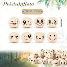 100/50/30/10pcs 20mm Smiling Face Wooden Beads, Natural Wooden Beads For Handicrafts, Round With Holes Suitable For DIY Crafts Crochet Keychain, Jewelry Making, Bracelets, Necklaces And Craft Decorations, Jewelry Making Beads - Multicolor - View 2