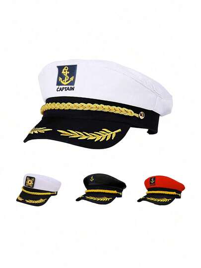 1pc Captain Hat For Boys & Girls Costume Play, Uniform Prop Captain Hat, Suitable For Party Accessories, Stage Performance (Fabric & Icon Color Random)