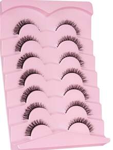 7 Pairs Short Faux Mink Cat Eye Style Natural False Eyelashes, Reusable And Comfortable, Suitable For Beginners, False Eyelashes - Black - View 8