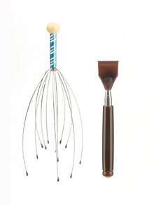 12指头部按摩器、头部挠痒按摩器、放松头皮挠痒按摩器、头部按摩以刺激头发和身体、带可伸缩背部刮痧板的手动背部刮痧按摩器，以及超便携可伸缩背部挠痒工具 - 彩色 - 查看 10